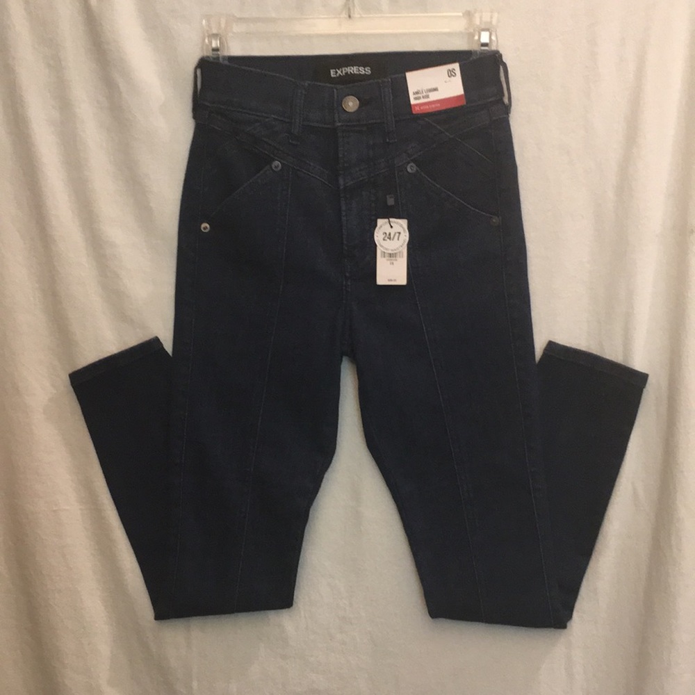🩷Express size OS/OC girls high rise ankle legging Hyper stretch dark denim.BTS